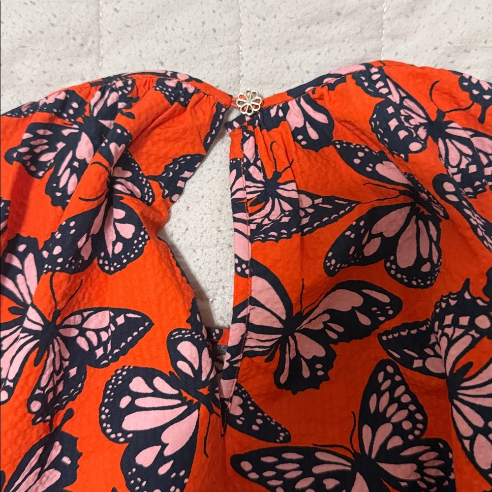Kate Spade butterfly top with ruffle sleeves. Pink, blue and orange. Small NWT. - Picture 6 of 6